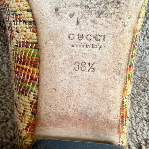 Gucci Women's Straw Raffia Style Woven Leather Trim Multicolor Flats. - Picture 5 of 15